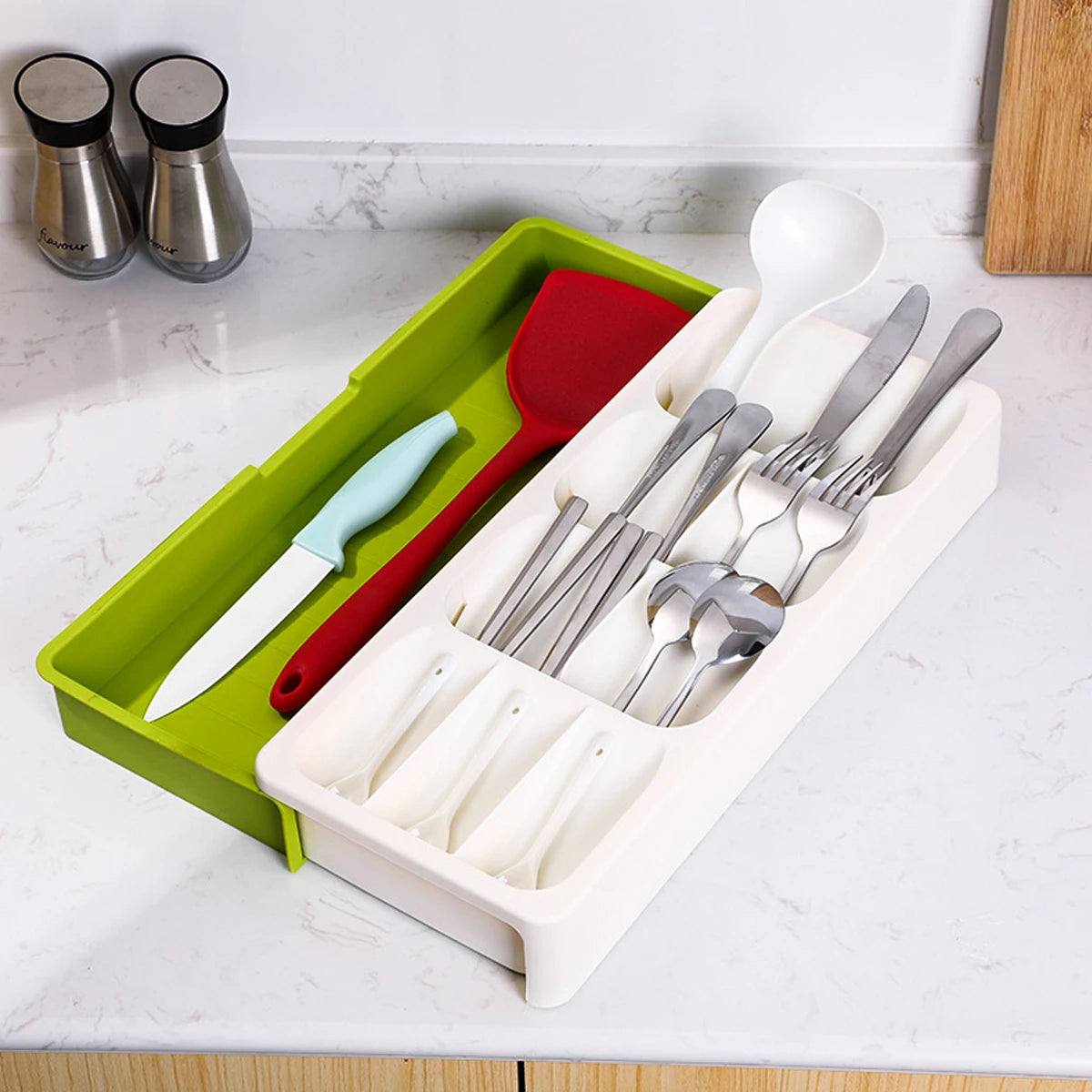Kitchen Retractable Knife, Fork, Spoon Separation And Sorting Tableware Storage Box