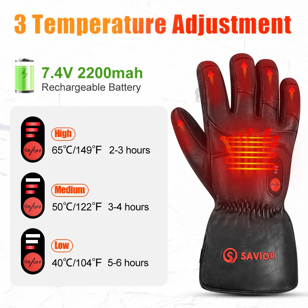 Savoir Heat Skiing Gloves Riding Skiing Fishing Hunting Outdoor Sports Rechargeable Electric Heated Gloves Winter Warmer Battery