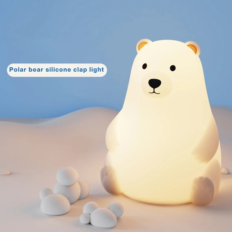 Polar Bear Night Light, Lightly Tapping To Change Colorful Lights, With Timing Function, Perfect Gift For Valentine's Day