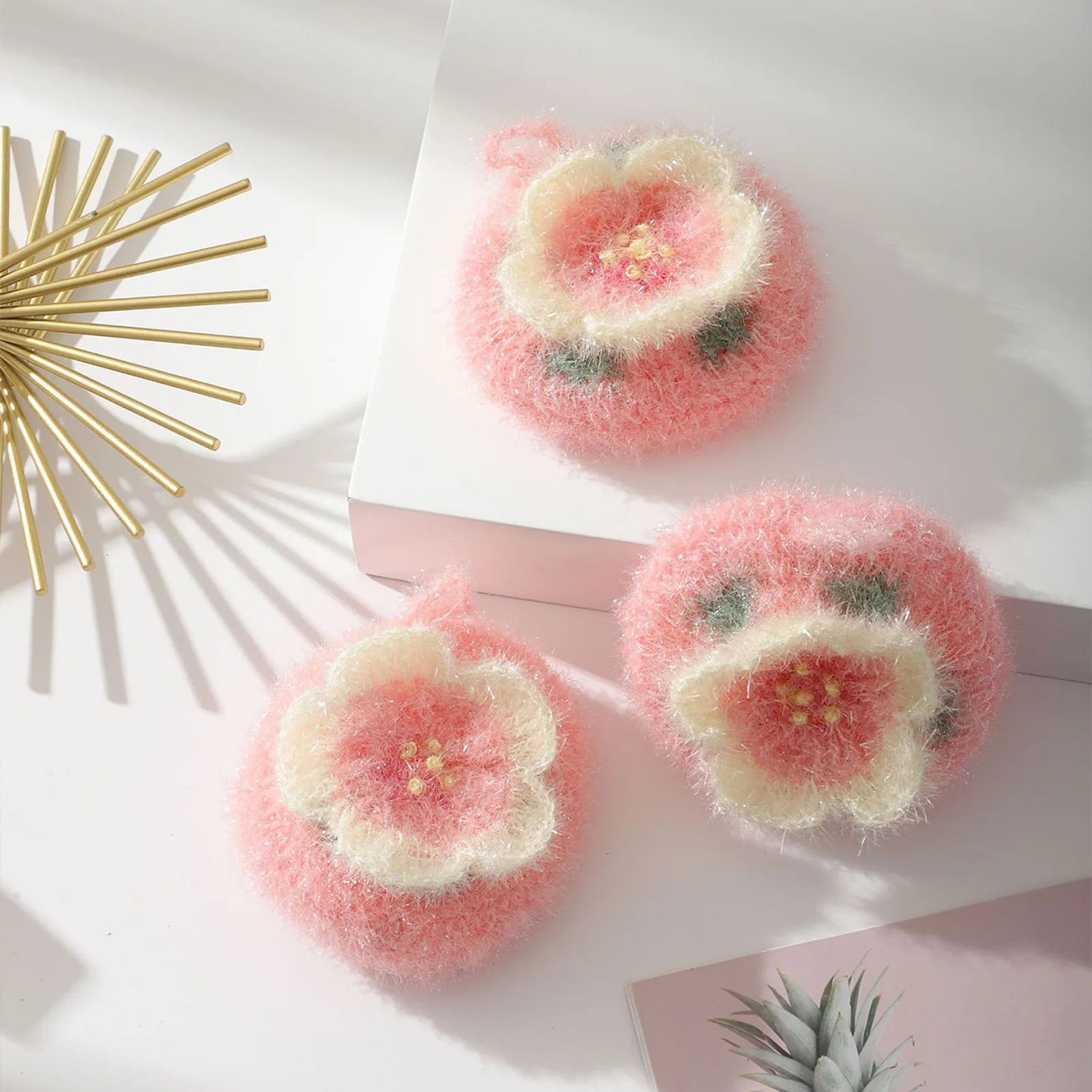 Kitchen Dish Cloths Absorbent Dish Rag Reusable Dish Towels Efficient Anti-grease Sakura Shape Cleaning Kitchen Acrylic