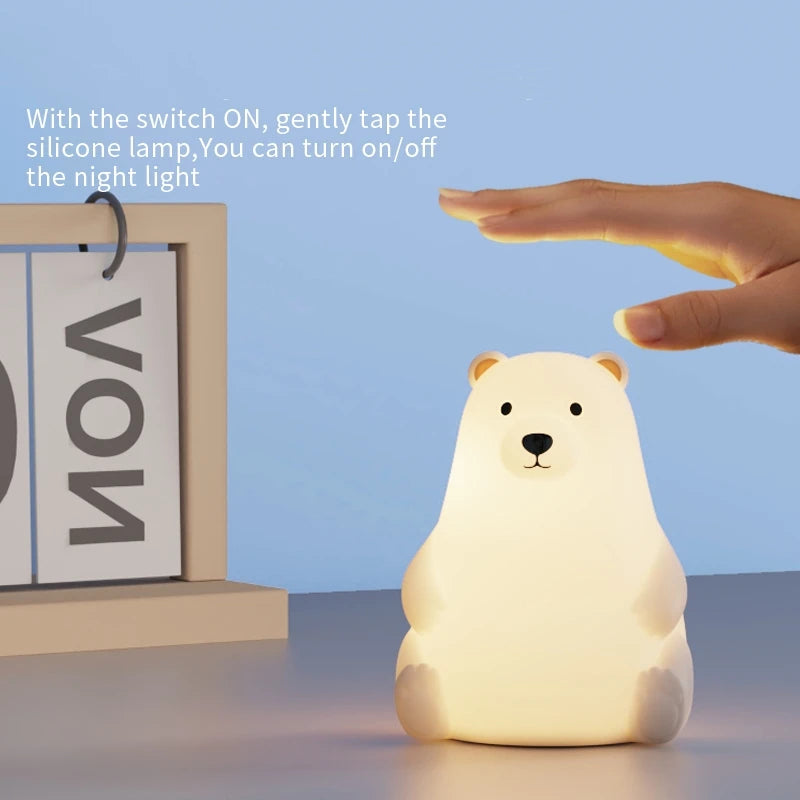 Polar Bear Night Light, Lightly Tapping To Change Colorful Lights, With Timing Function, Perfect Gift For Valentine's Day