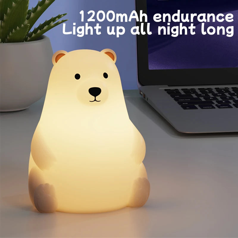 Polar Bear Night Light, Lightly Tapping To Change Colorful Lights, With Timing Function, Perfect Gift For Valentine's Day