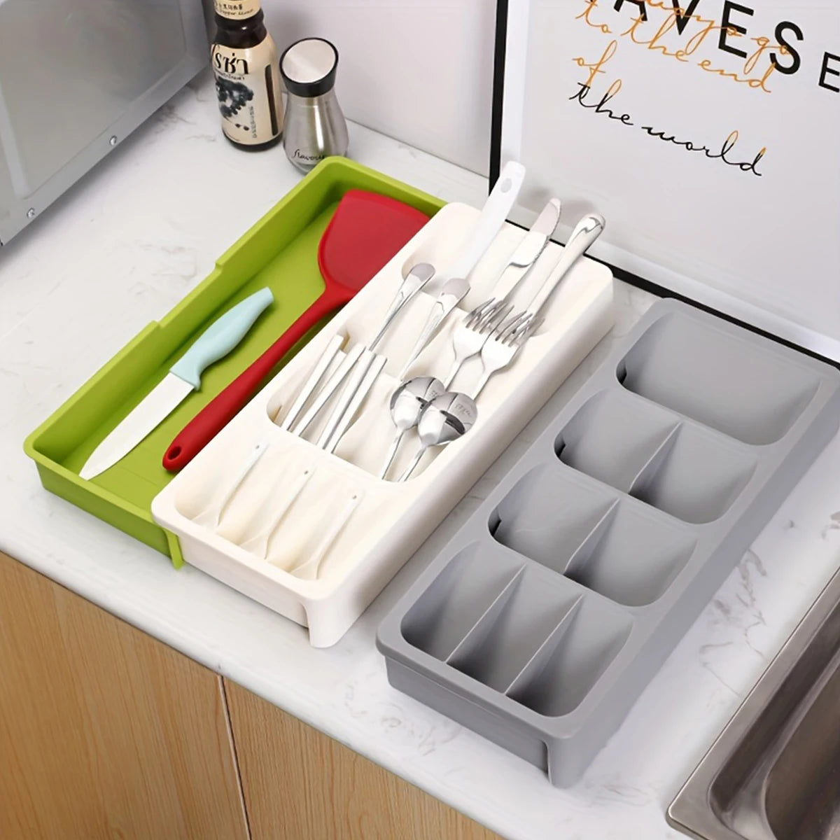 Kitchen Retractable Knife, Fork, Spoon Separation And Sorting Tableware Storage Box