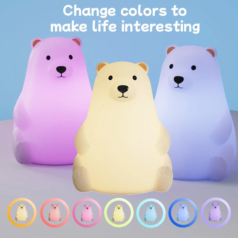 Polar Bear Night Light, Lightly Tapping To Change Colorful Lights, With Timing Function, Perfect Gift For Valentine's Day