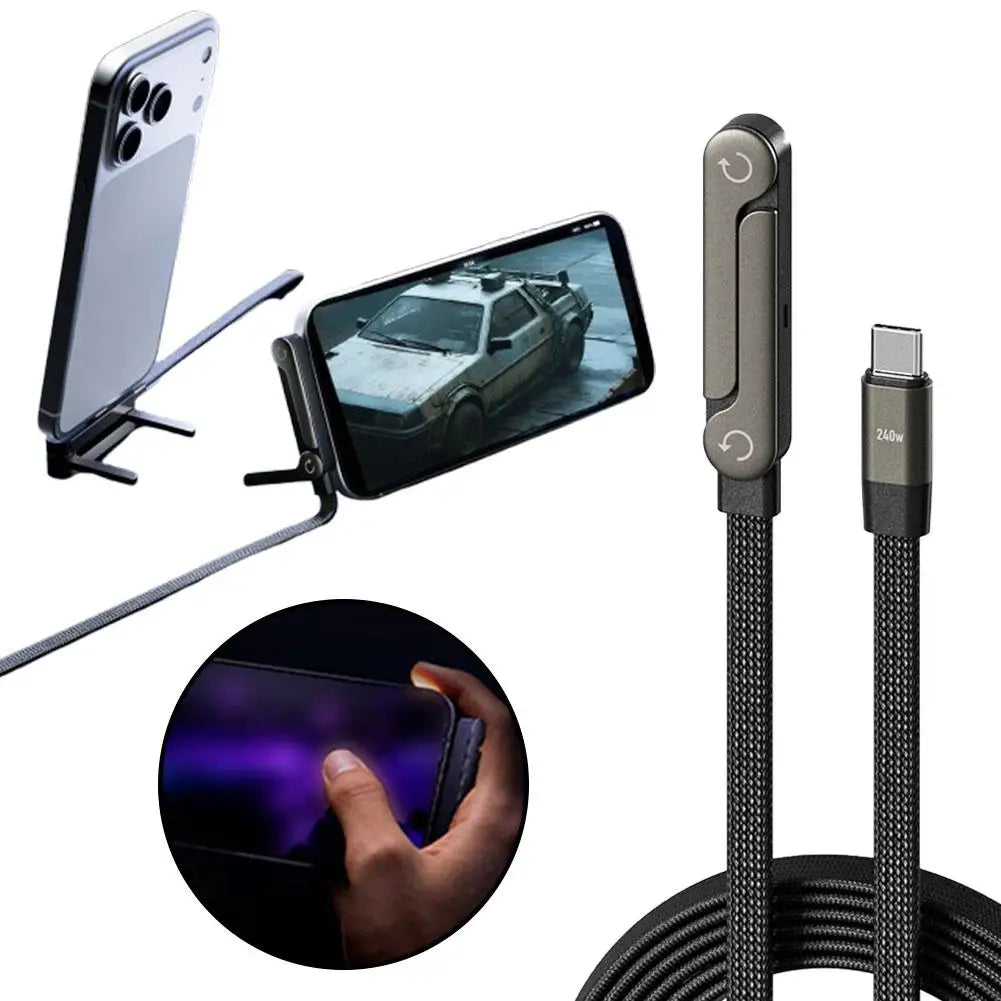 240W Fast Charging Foldable Mobile Phone Holder Data Cable Non-Stop Adjustment Multi-Angle Phone Charging Holder Type-C 3.2