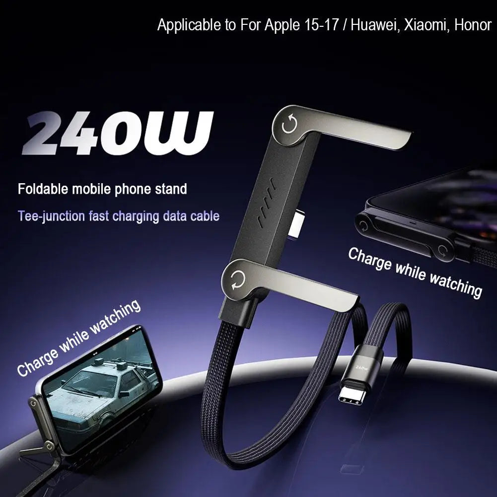 240W Fast Charging Foldable Mobile Phone Holder Data Cable Non-Stop Adjustment Multi-Angle Phone Charging Holder Type-C 3.2